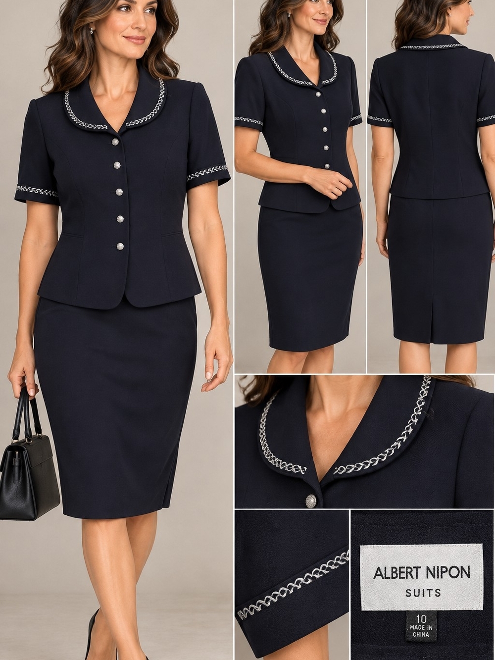 Albert Nipon Women’s Size 10 Black 2-Piece Skirt Suit
